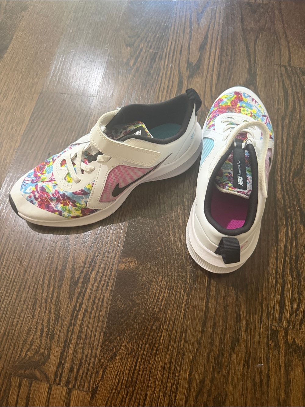 Nike Kids White Sneakers with Pink & Multicolor Floral Print